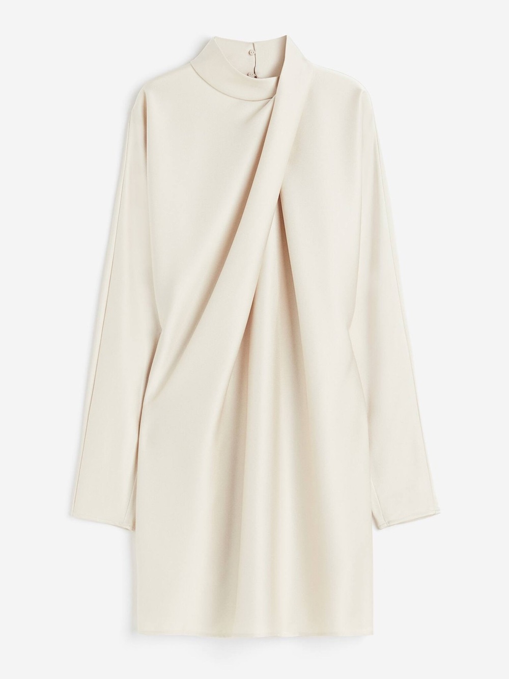 H&M Cream Long-Sleeve Draped Mini Dress